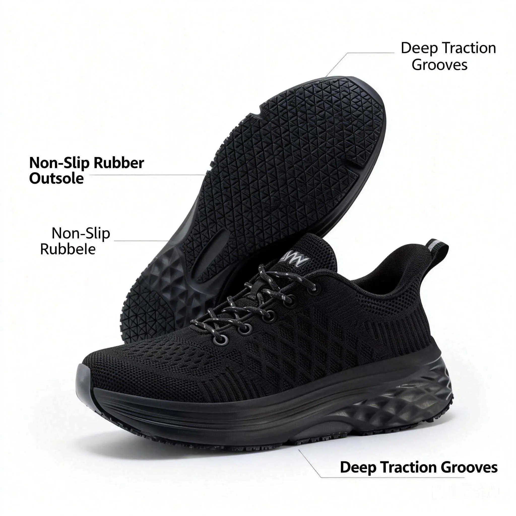 Lightweight Lace Up Slip Resistant Work Shoes, Cushioned Chef Footwear for Men Women Servers