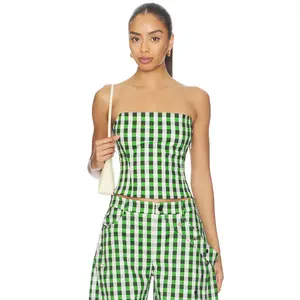 CULTNAKED Etta Bandeau Top in Gingham Green
