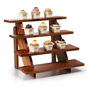 4 Tier Wooden Display Stand Wood Cupcake Stands Tool Free,Rustic Risers Dessert Table Display Shelf Spice Rack OrganizerHolder, Large Wood Makeup Cologne Perfume Organizer,Figure Collectible Shelf-Appetizer Serving Shelves Farmhouseat Party Wedding