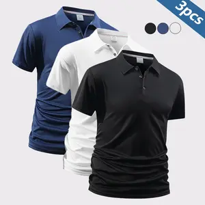 3-Pack — Men’s Summer Casual Polo Shirts, Polyester Fabric Comfortable and Breathable, Suitable for Fitness and Training; Solid Color Turn-Down Collar Short-Sleeve T-Shirts, Perfect for Everyday Wear and Outdoor Activities.