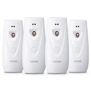 Automatic Air Freshener Spray Dispenser, 4-Pack, Wall Mounted or Free Standing, Battery Operated, Multiple Time Settings for Home, Indoor, Bathrooms, Offices, Hotels, Commercial Places, White