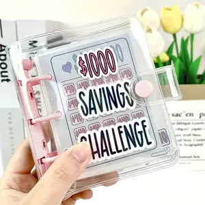 Money Saving Binder $1000 Challenge Reusable Budget Book with Cash Envelopes Blue A4 Size Daily Schedule Learning Material School Supply Gift PVC Waterproof Bible Study Tool
