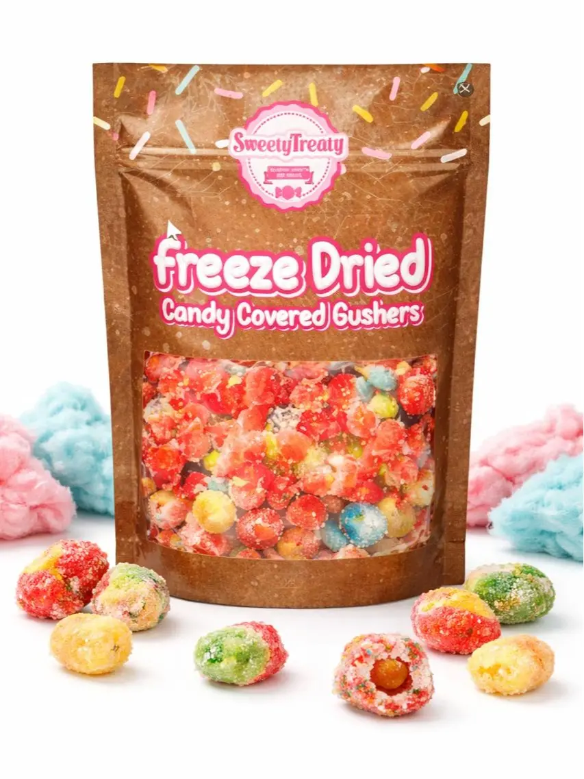 cotton candy covered gushers fruit shop Sour Sweet Fruity Sour Strawberries Chewy Gummies