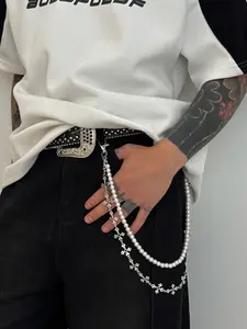 Men's Cross Pendant Necklace with Faux Pearls, Multilayer Necklace, Multi-Layered Tassel Design, Punk Style Metal Chain Accessory for All Seasons, Modern Versatile Accessories