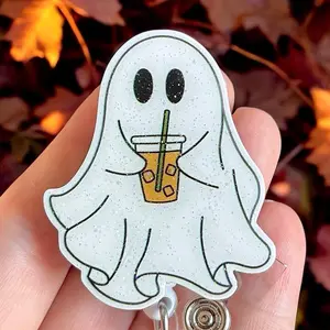 Glitter My Badge Halloween coffee nurse Spooky nurse badge reel for nurse and hospital workers. Badge clip Badge pull - Retractable swivel clip with a 360 rotation. Great gift for coworker.