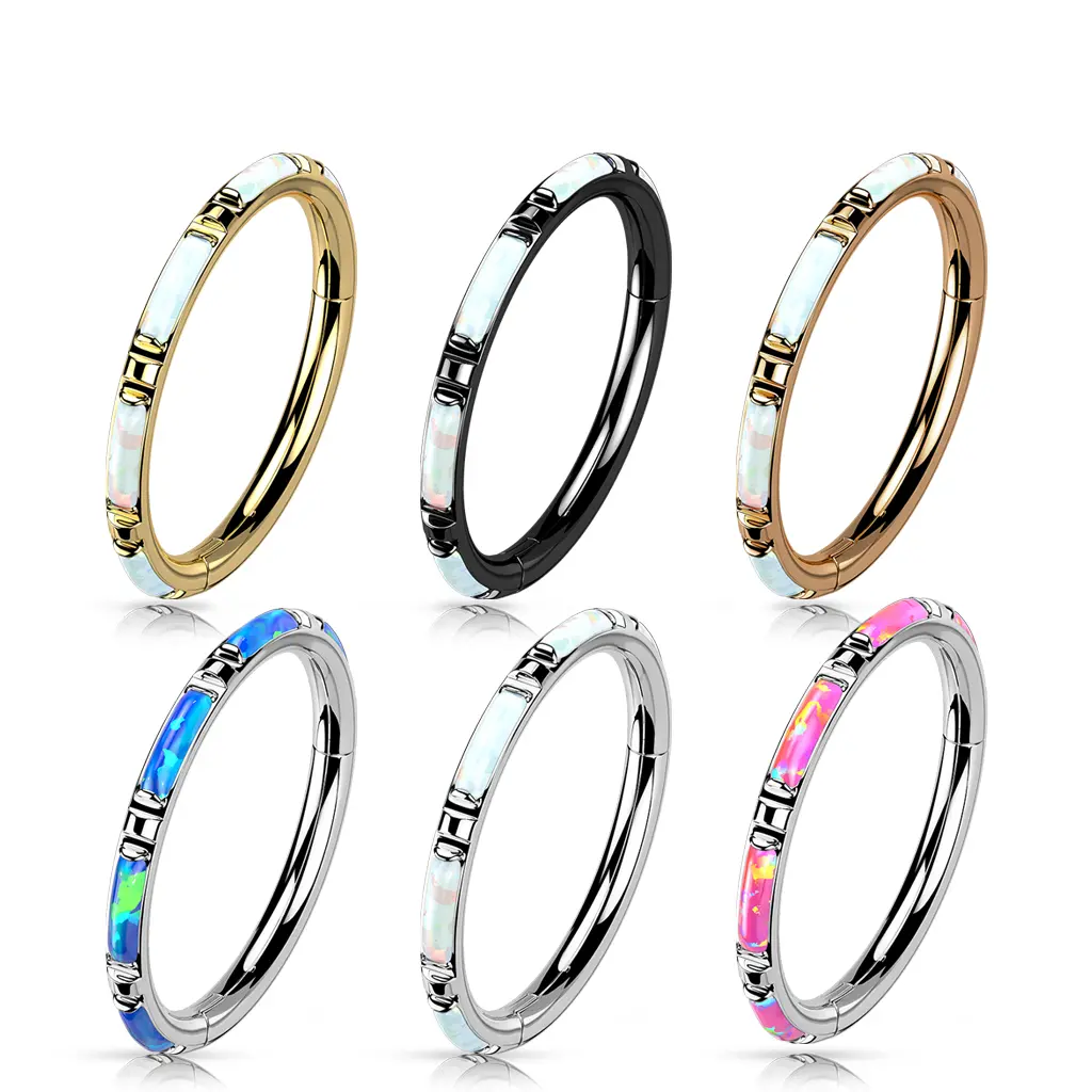 16G Opal Baguette Hoop • Clicker Ring • Nose Ring • Septum Ring • Seamless • Titanium • Helix • Cartilage Piercing • Daith • Earring