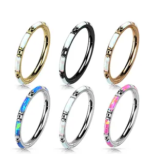 16G Opal Baguette Hoop • Clicker Ring • Nose Ring • Septum Ring • Seamless • Titanium • Helix • Cartilage Piercing • Daith • Earring