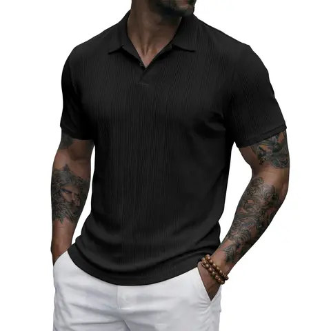 JMIERR 2026 Mens Casual Knit Polo Shirts Stretchy Old Money Textured Short Sleeve Dress Golf Shirts