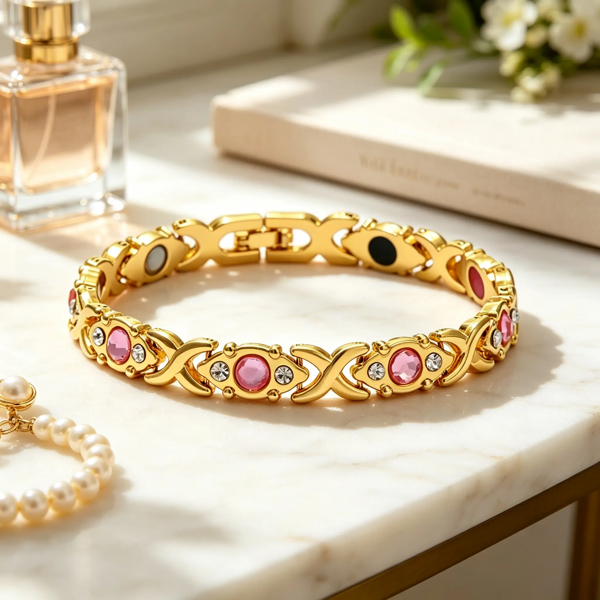 Energy Magnet Bracelet for Women, Magnetic Bracelet, Eco-Friendly Alloy Bracelet with Sparkling Rhinestones, Ladies' Wristband for Women, Ideal Gift