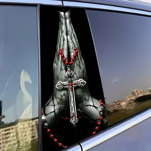 Religious Cross & Rosary Pattern Car Window Sticker, Car Door Window Decal, Self-adhesive Waterproof Scratch-resistant Sticker for Car, Wall, Glass, Universal Car Sticker, Vehicle Exterior Decoration