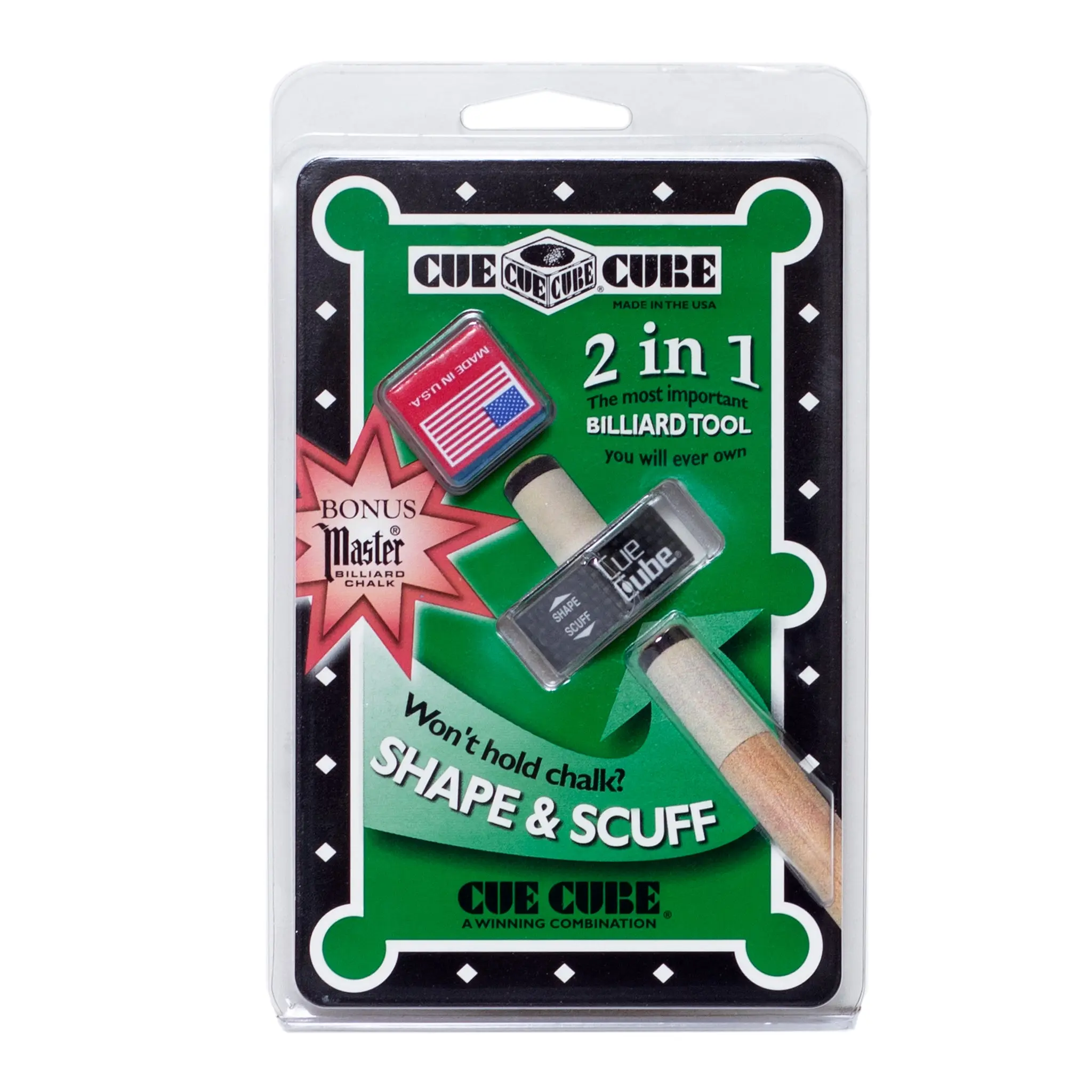 Cue Cube Tip Tool 2 in 1 Silver and Master Chalk Combo Cue Cube Tip Tool 2 in 1 Silver and Master Chalk Combo