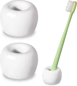 2-Pack Traditional White Mini Ceramic Toothbrush Holders, Travel-Friendly Space Saver for Bathroom Vanity Countertops Decor