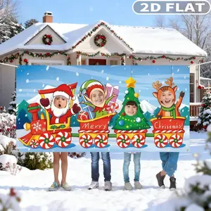1pc 2D Flat Christmas Face in Hole Banner Backdrop, 90x180cm Polyester Christmas Train Elves Santa Claus Face Cutout Photo Props, New Years Xmas Party Photography Background Decoration Photo Booth Props, Easy Setup for Parties, Party Decorations Banners