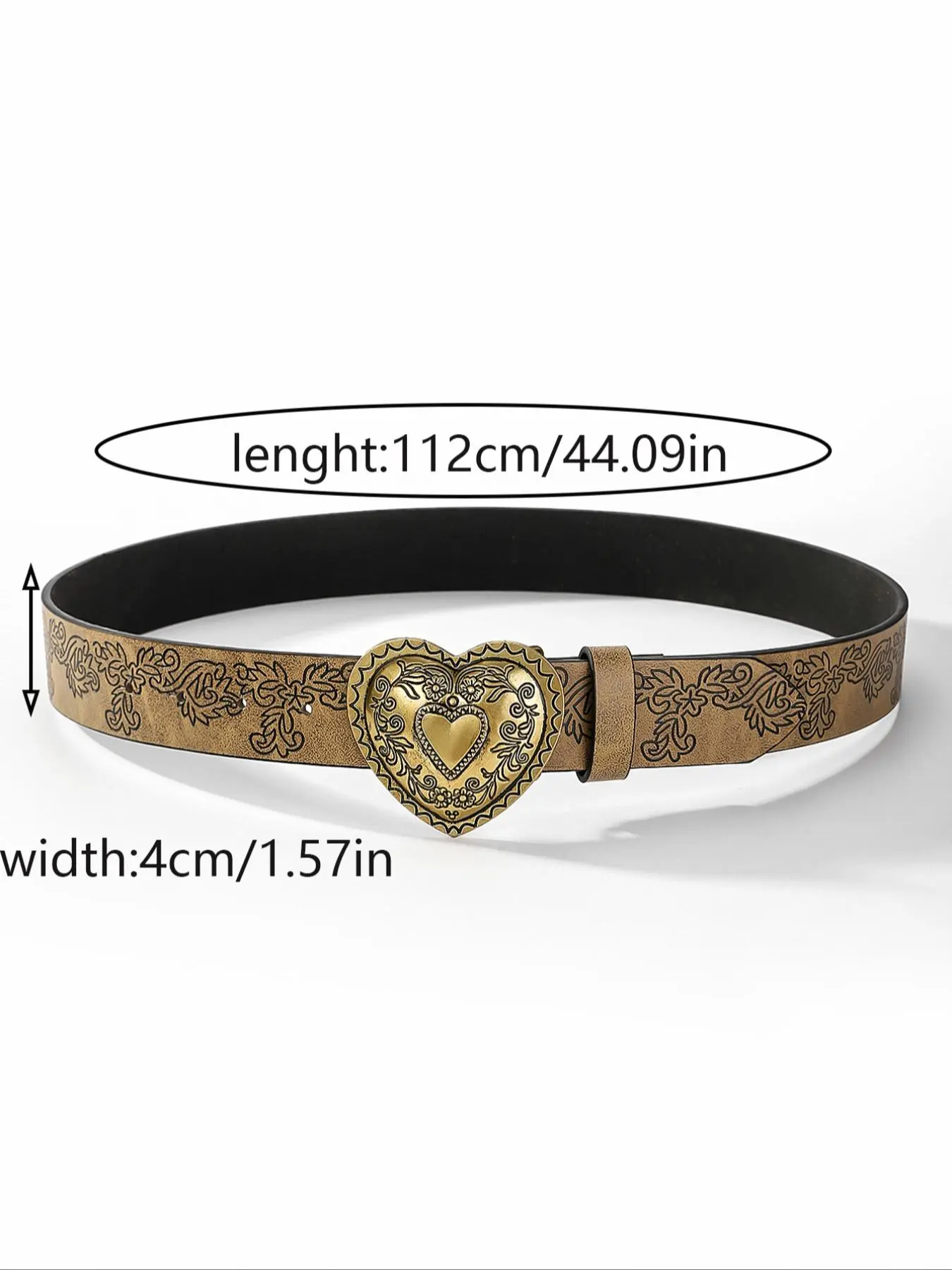 Vintage Western Belt with Heart Embossed Buckle for Women - Cowgirl Style Belt Floral Embossed Heart Buckle Belt | Vintage Western Style - Etsy main image 3
