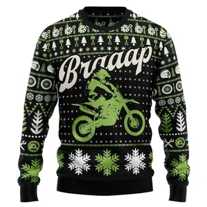 Motocross Dirt Bike Ugly Christmas Sweater, Funny Biker Offroad Xmas Pullover Gift