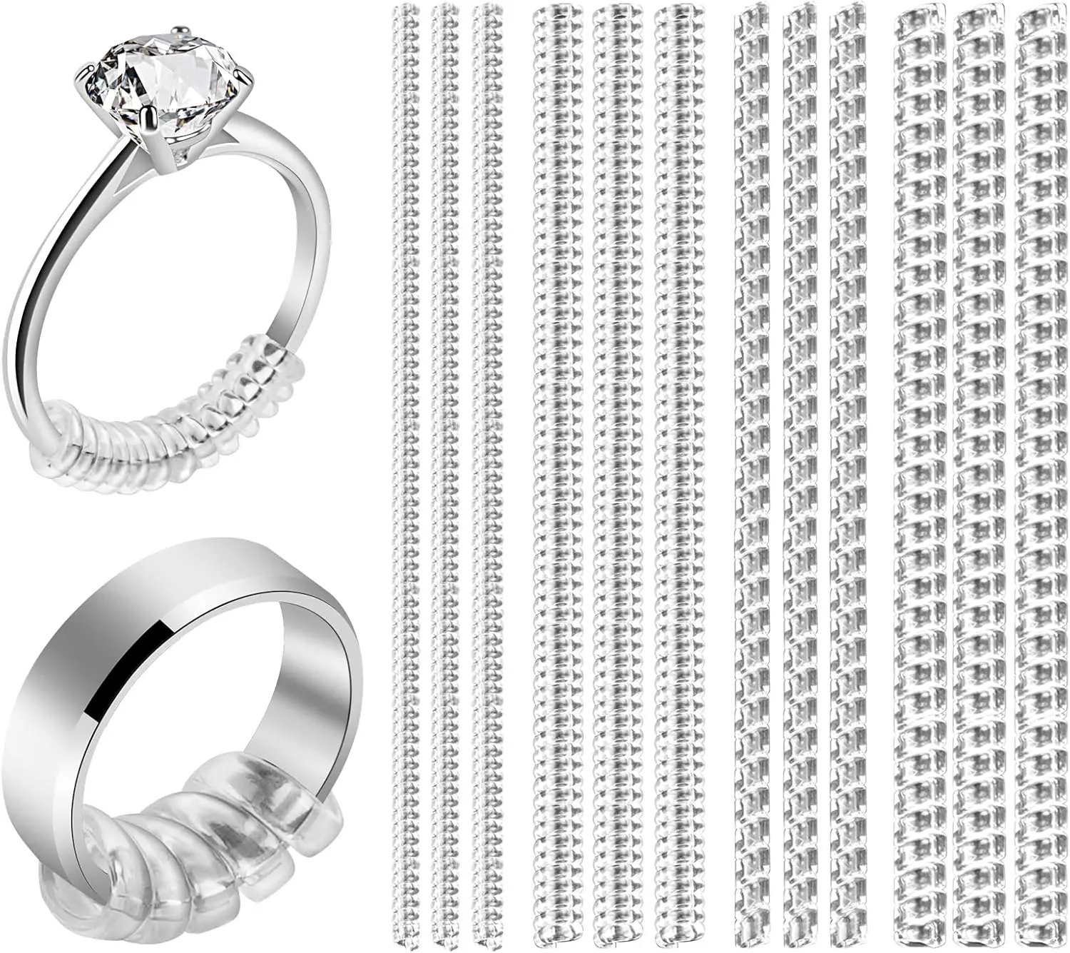Ring Sizer Adjuster Loose Rings 12 Pack 4 Sizes Invisible Clear Silicone Ring Guard  Women Men