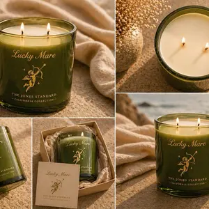 Lucky Mare 14 oz Luxury 2-Wick Candle Honey Gardenia Leather & Whiskey The Jones Standard California Collection