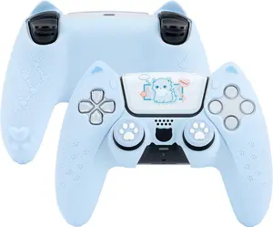Cute  Paw PS5 Controller  Set Anti-Slip  Protective Cover  Case for PS5  Controller with 2 Thumb Grip Caps and 1 Sticker (Blue)