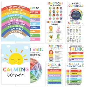 Colorful Calming Corner Posters, Educational Emotion Learning for Classroom, Counselor Office Decor Set 12pcs (10x14)