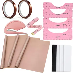 Sublimation Shirts Tool Kits (Pink) - 4 T Shirt rulers, 3Pack Teflon Sheet for Heat Press 12 x 16in - 2 Rolls Heat Resistant Tape,1 Tape Measure,1Squeegee for Vinyl