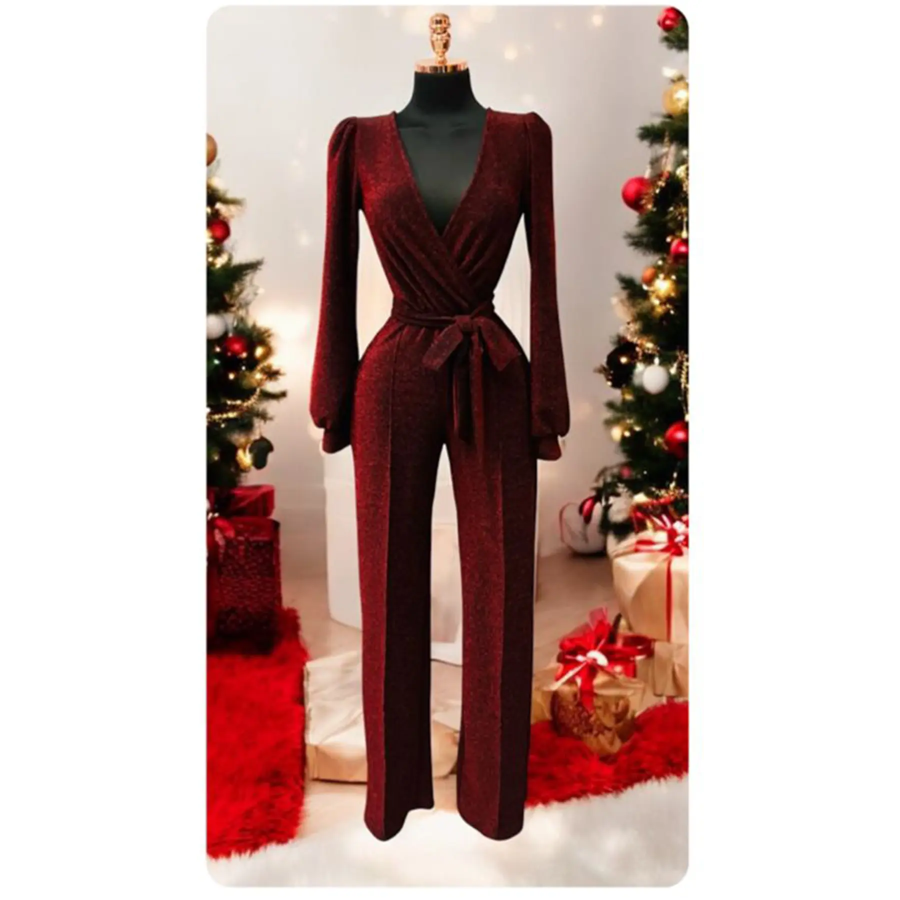 Women's Jumpsuit Glitter Long Sleeve in Plain Pattern with Glitter Enhancement - Comfort, Spandex Comfortable Elegant