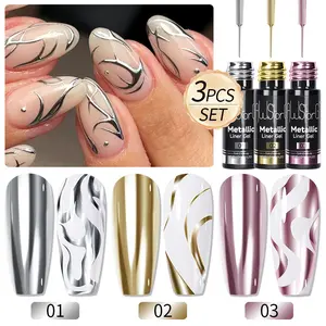 AWStorG 5ml Metallic Liner Gel Nail Polish Set, Gold Silver Rose Gold Ultra-Shiny Mirror Finish, Semi-Permanent Nail Art, 3 Piece Set