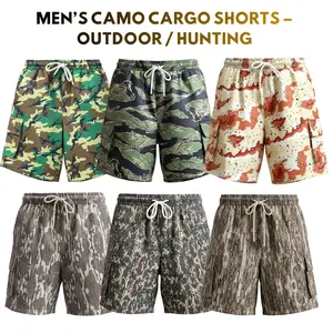 Men’s Camo Cargo Shorts – Lightweight Quick-Dry, Elastic Waist Drawstring, Above-the-Knee with Cargo Pockets, Summer Military Streetwear