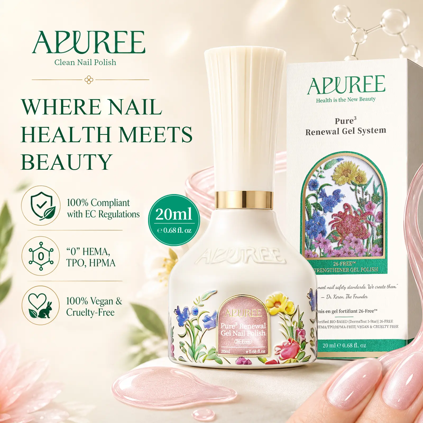 APUREE Tickled Pink Sheer Strengthening Gel Nail Polish, Bio-Based USDA Certified, HEMA-Free Salon Quality Jelly Translucent Soak Off UV Gel for Weak & Thin Nails, Vegan Formula, 0.7 Fl Oz