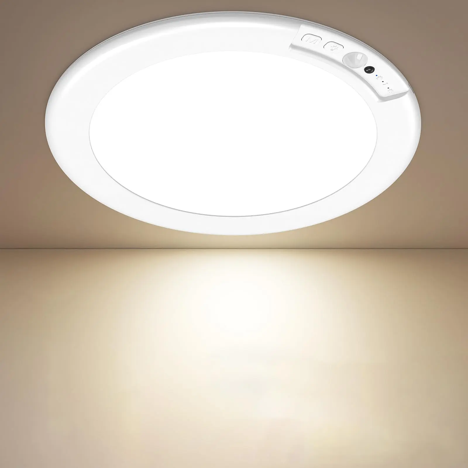 Rechargeable Motion Sensor Ceiling Lights with Remote, Battery Operated Closet Lights No Wiring, Wireless LED Shower Lights, 3 Color Dimmable Overhead Lamp for Closet Shower Pantry Hallway