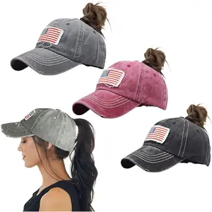 American Flag Baseball Cap for Men Women with Adjustable Strap and Distressed Design
