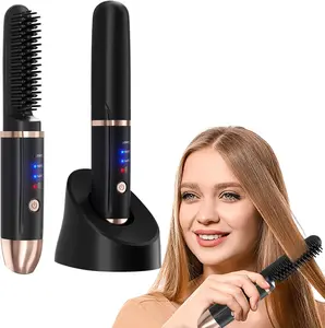 Cordless Hair Straightener Brush, Portable Mini Electric Straightening Comb Ionic Thermal Wireless Hot Hair Brush Heat Comb  Comfort Smooth Adjustable