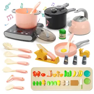 Play Kitchen Accessories Set, Kids Cooking Toys Set with Play Pots and Pans, Electronic Induction Cooktop with Sound and Light, Cookware Utensils Kids Kitchen Set Kitchen Toys for Kids
