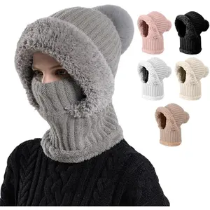 2025 Women's 3-in-1 Knitted Winter Hat – Cold-Resistant Balaclava with Hooded Scarf, Warm Fleece Face Mask for Autumn & Outdoor Activities