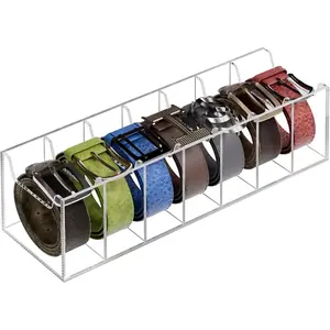 MaxGear Belt Organizer with 7 Wide Compartments, Acrylic Belt Holder for Closet, Clear Belt Storage Rack for Belts, Ties & Bow Ties, Fits Large Buckles