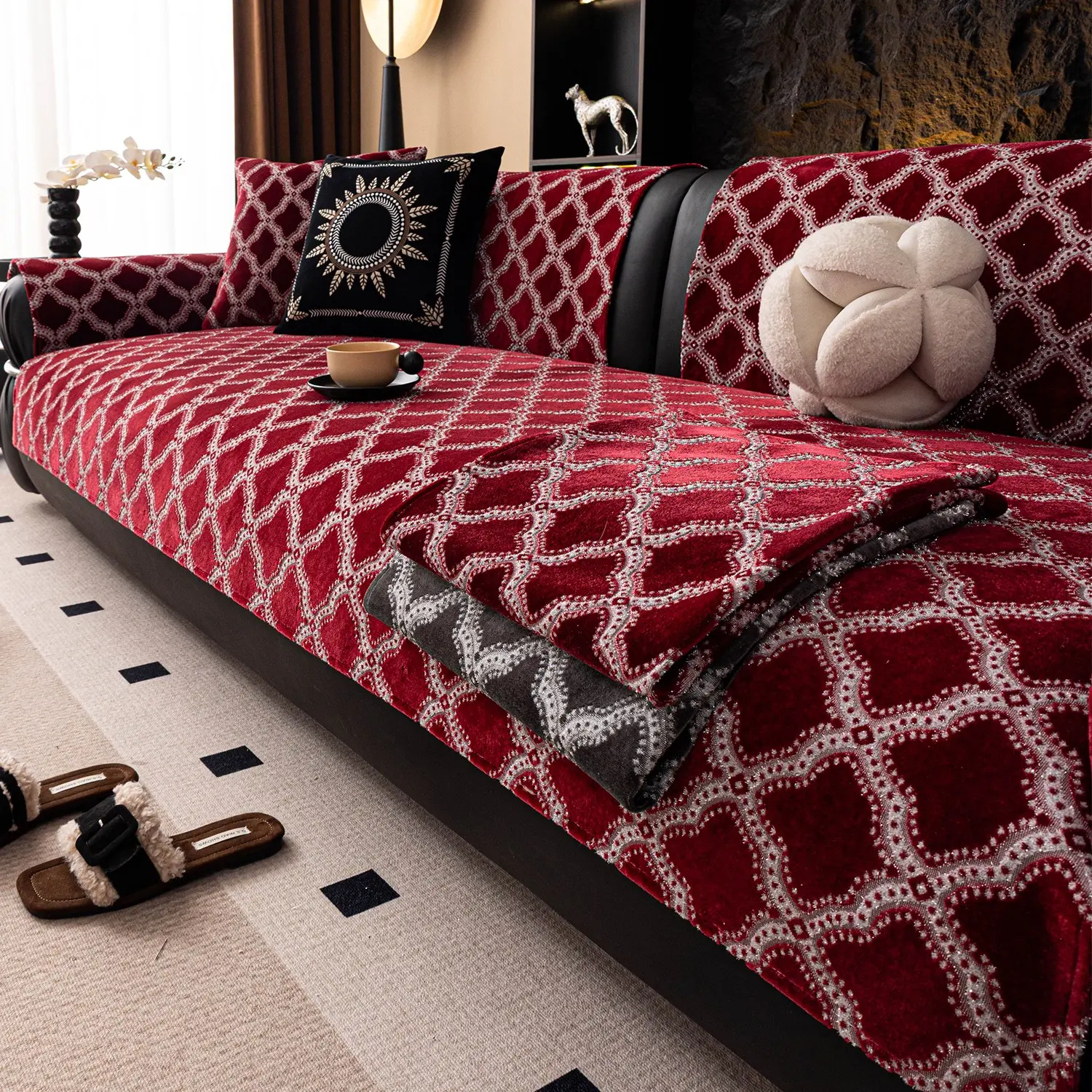 Multicolor Velvet Sofa Cushion, Thick Fabric Warmth, Dustproof Durable, Pet Friendly, All Seasons Use, Washable Sofa Slipcover, Quilted Sofa Cover, Soft Sofa Protector