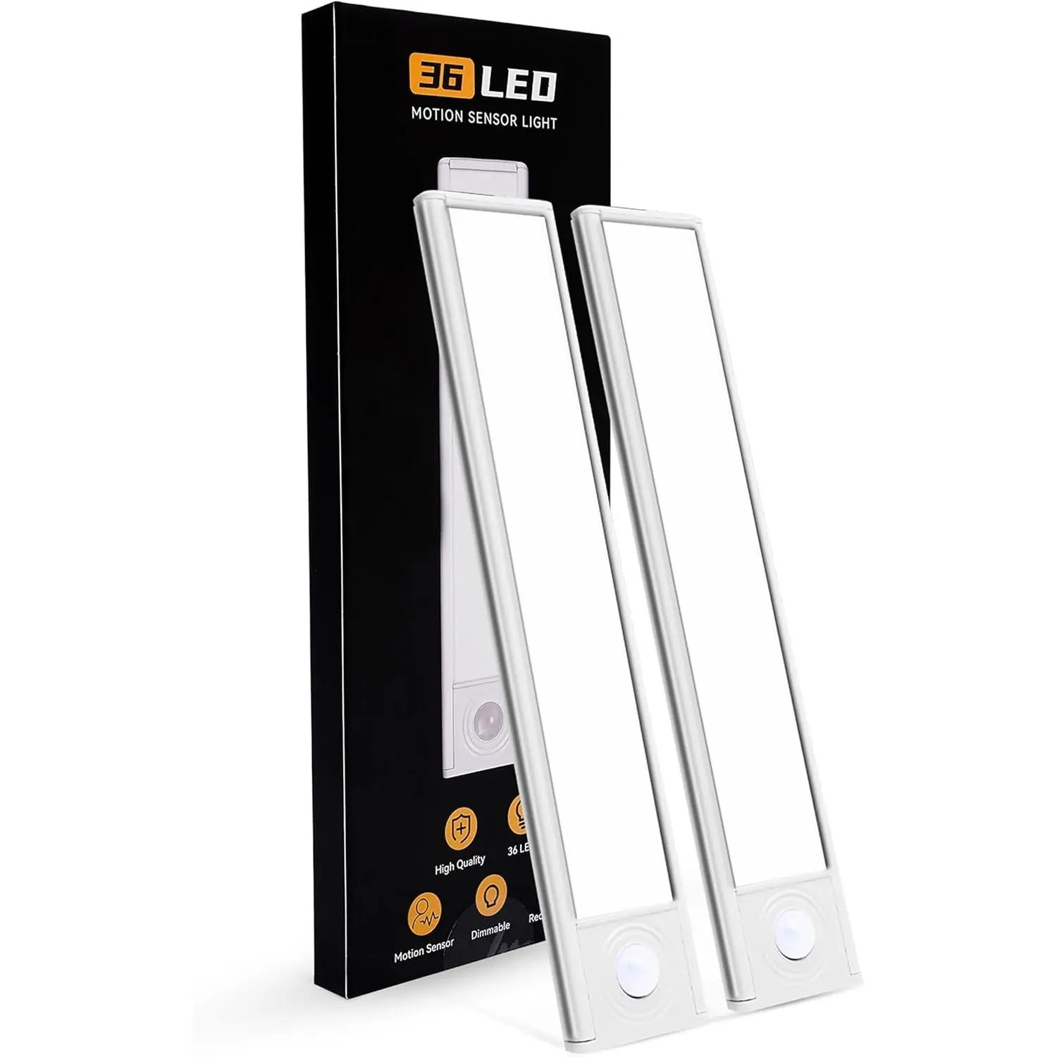 8 in Rechargeable Clip-On Under Cabinet LED Lights (2 Pack) - 36 LED Motion Sensor Auto-On/Off, 3 Color Dimming, 400mAh Batteries, USB-C Charging, Slim Lightweight Indoor Lights, Easy Installation for Kitchen, Stairs, Warm White, Adjustable, 8-Inch, 2 Cli