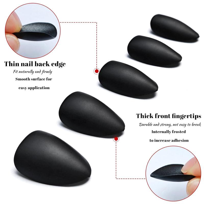 Luckforever 360Pc Almond Press-On Short Fake Nails with Glue Tabs, Short False Nails Black Acrylic XS Stiletto Artificial Nails LuckForever