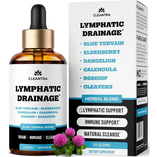 Lymphatic Drainage Drops - Supplement for Lymphatic Support & Detox - 10-in-1 Herbal Blend Cleanse Complex with Burdock, Dandelion, Elderberry - 1 fl oz