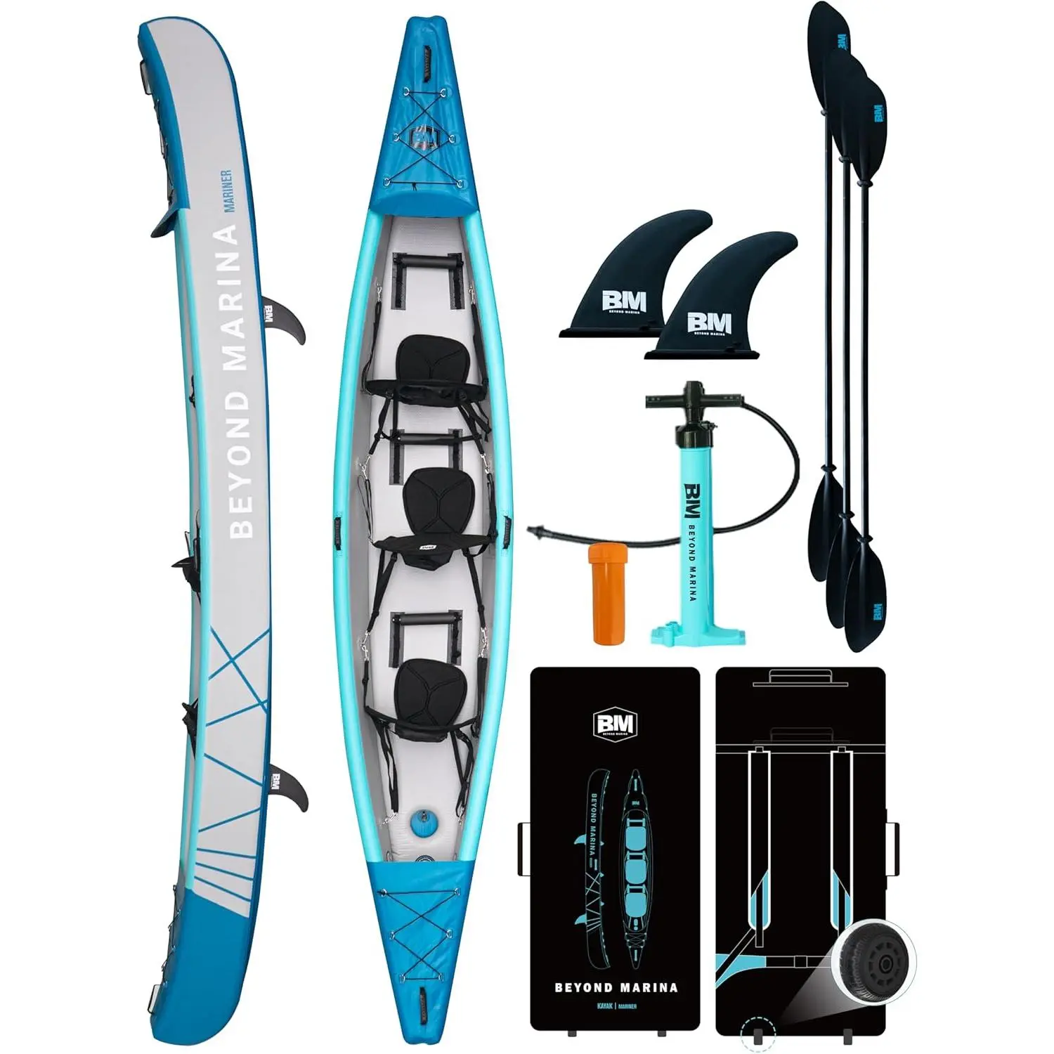BEYOND MARINA Inflatable Kayak 1/2/3 Person Adult- Full Drop Stitch Kayak | Quick Inflation and Deflation, Wheeled Backpack for Easy Transport