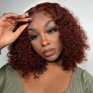UNice Bye-Bye Knots Lace Frontal Side Part Wig Reddish Brown/Natural Black/Chestnut Brown Short Curly Bob Wig