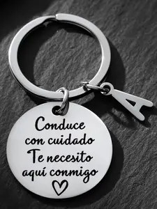 Drive Safe Keychain, Engraved Key Ring, Personalized Initial A, Stainless Steel, Romantic Gift for Boyfriend Husband, Birthday Anniversary Gift