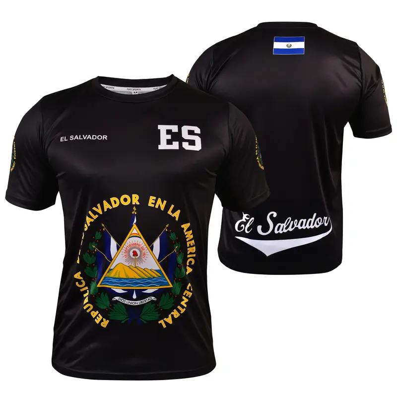 Fox & Fury El Salvador Soccer Jersey Black Unisex 100% Polyester Built to Last Short Sleeve Fitted Machine Washable