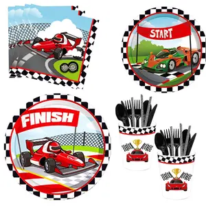 Racing Car Party Supplies for Boys Party Disposable Tableware Paper Dinner Dessert Cake Plates Napkins Cups Birthday Party Decor