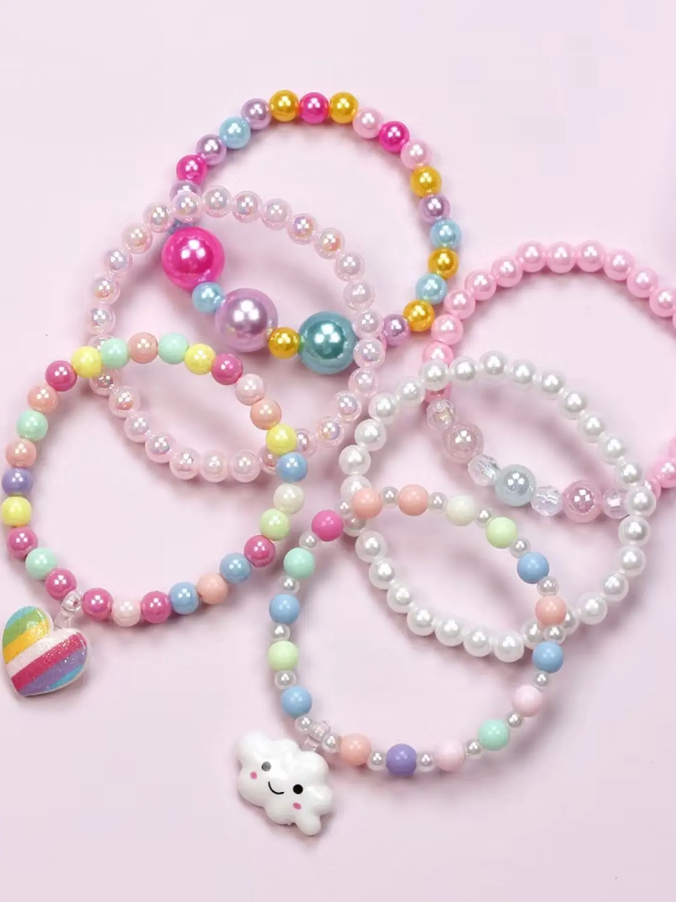 Girls' Colorful Beaded Bracelets Set, Beaded Bracelet Pack, Mix Bracelets, Heart & Cloud Charms, Stackable Bracelet, Stacking Bracelet, Matching Bracelet, Halloween Christmas Party Gifts, Birthday Presents, Cute Jewelry Accessories