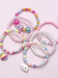 Girls' Colorful Beaded Bracelets Set, Heart & Cloud Charms, Heart Shaped Bracelet, Stackable Bracelet, Perfect Halloween Christmas Party Gifts, Birthday Presents, Cute Jewelry Accessories