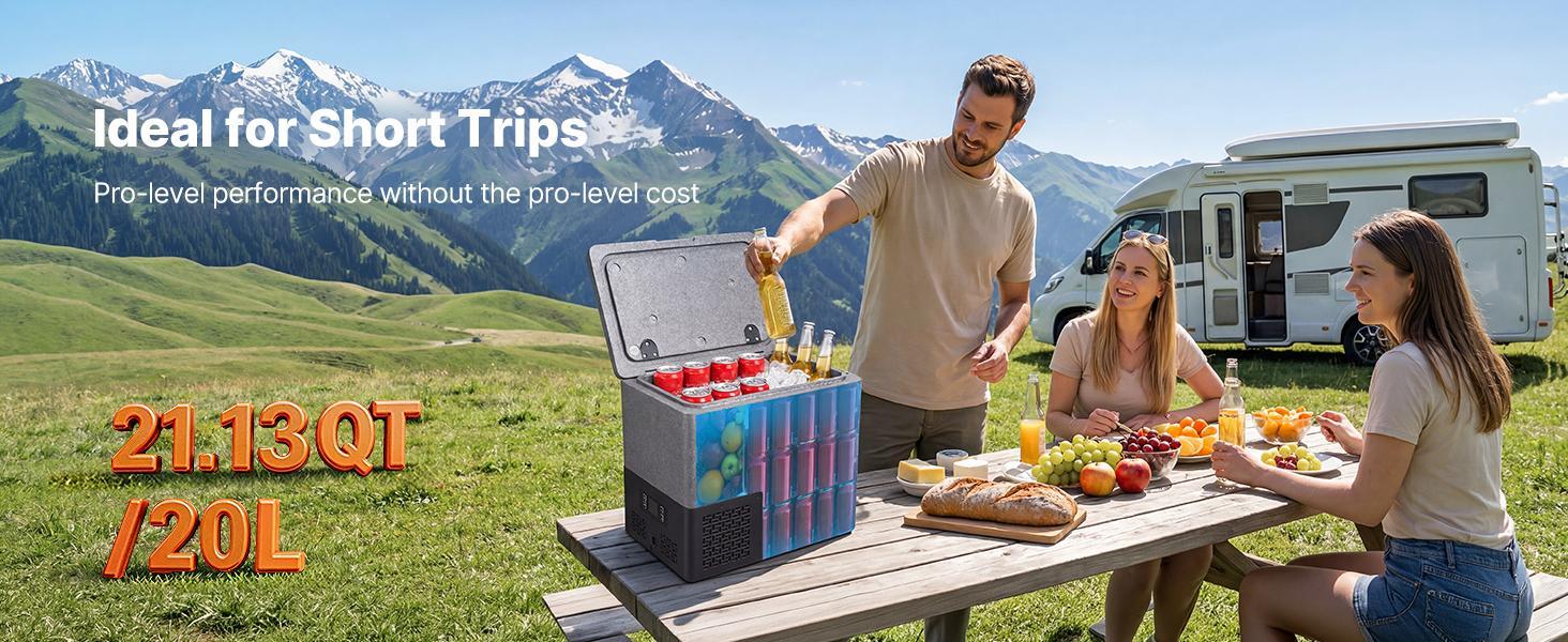 VEVOR 12 Volt Refrigerator, 21.1 QT/ 20L Car Fridge, Portable Ultra-Light EPP Freezer, APP Control Electric Compressor, 12V/24V DC, 14℉ to 50℉, for Truck Van RV SUV Boat Travel Camping