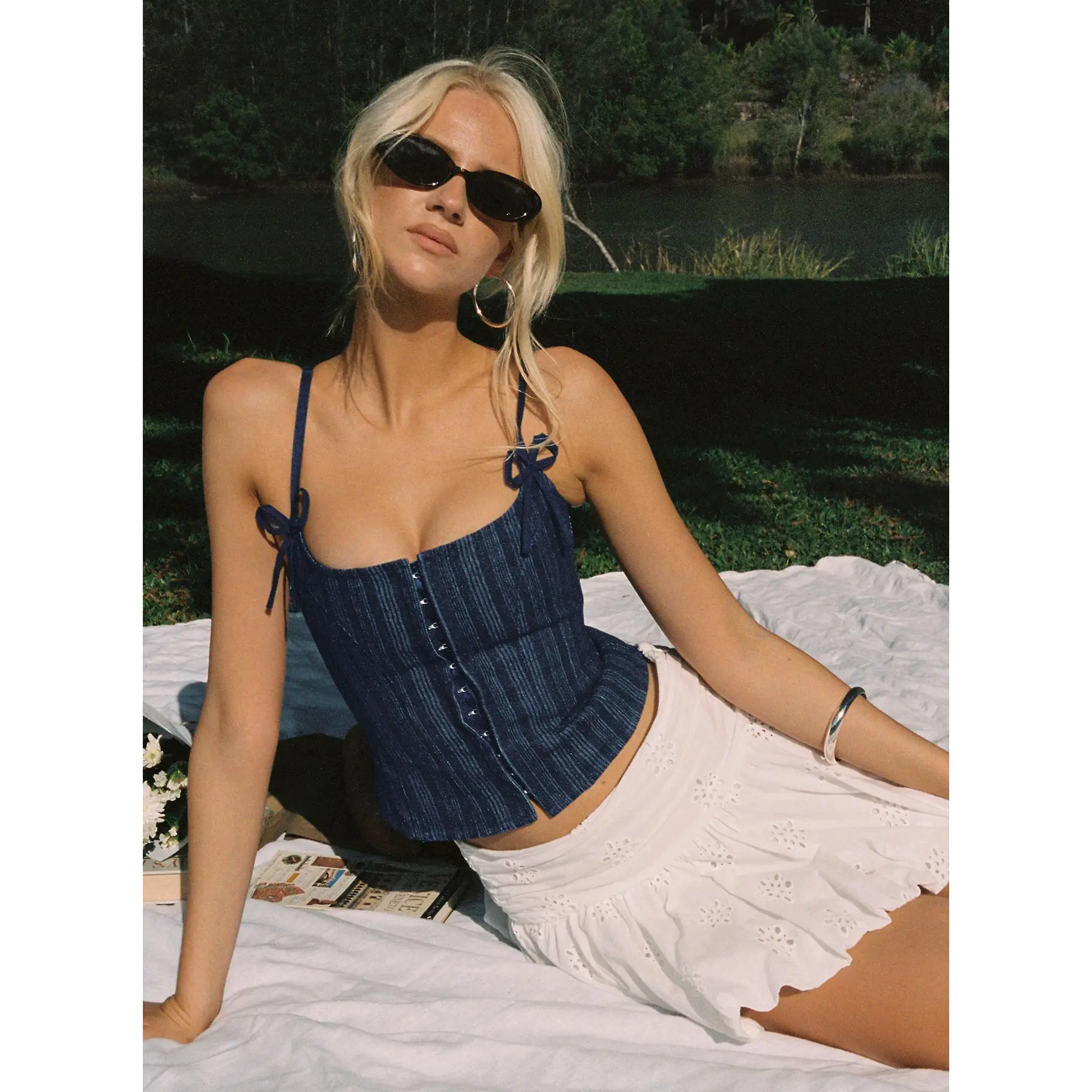 Charismatic Denim Corset Dark Pinstripe