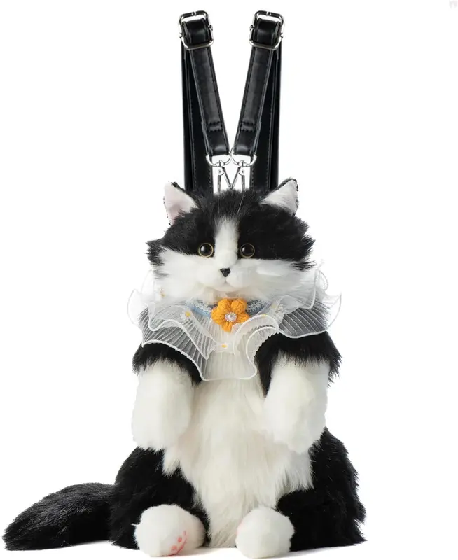 【TikTokShopBacktoSchool】Chongker Stylish Daypack Plush Cat Backpack - Realistic Stuffed Animal Fashion Accessory & Unique Gift for Cat Lovers - 1 Set Gift Wrap 8