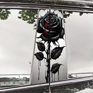 Black Rose Pattern Car Sticker, Self-adhesive Waterproof Door Pillar Protective Film, High Gloss Finish Sticker for Vehicle B-pillar Decoration, Truck Decals, Car Accessories