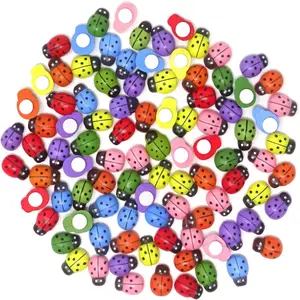 50pcs Wooden Ladybug Stickers, Self-Adhesive Wood Bees & Ladybugs, Mini Realistic Decor for DIY Crafts, Scrapbooks, Home, Garden Parties